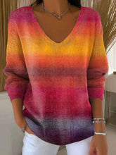 Women's Autumn Gradient Striped Casual Pullover Sweater